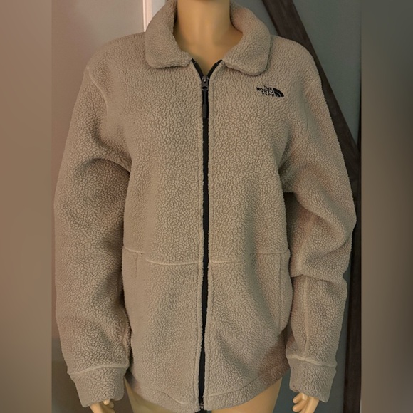 The North Face Men's Peak Beige Fleece Jacket Zip Sherpa Small #70 - Picture 3 of 4